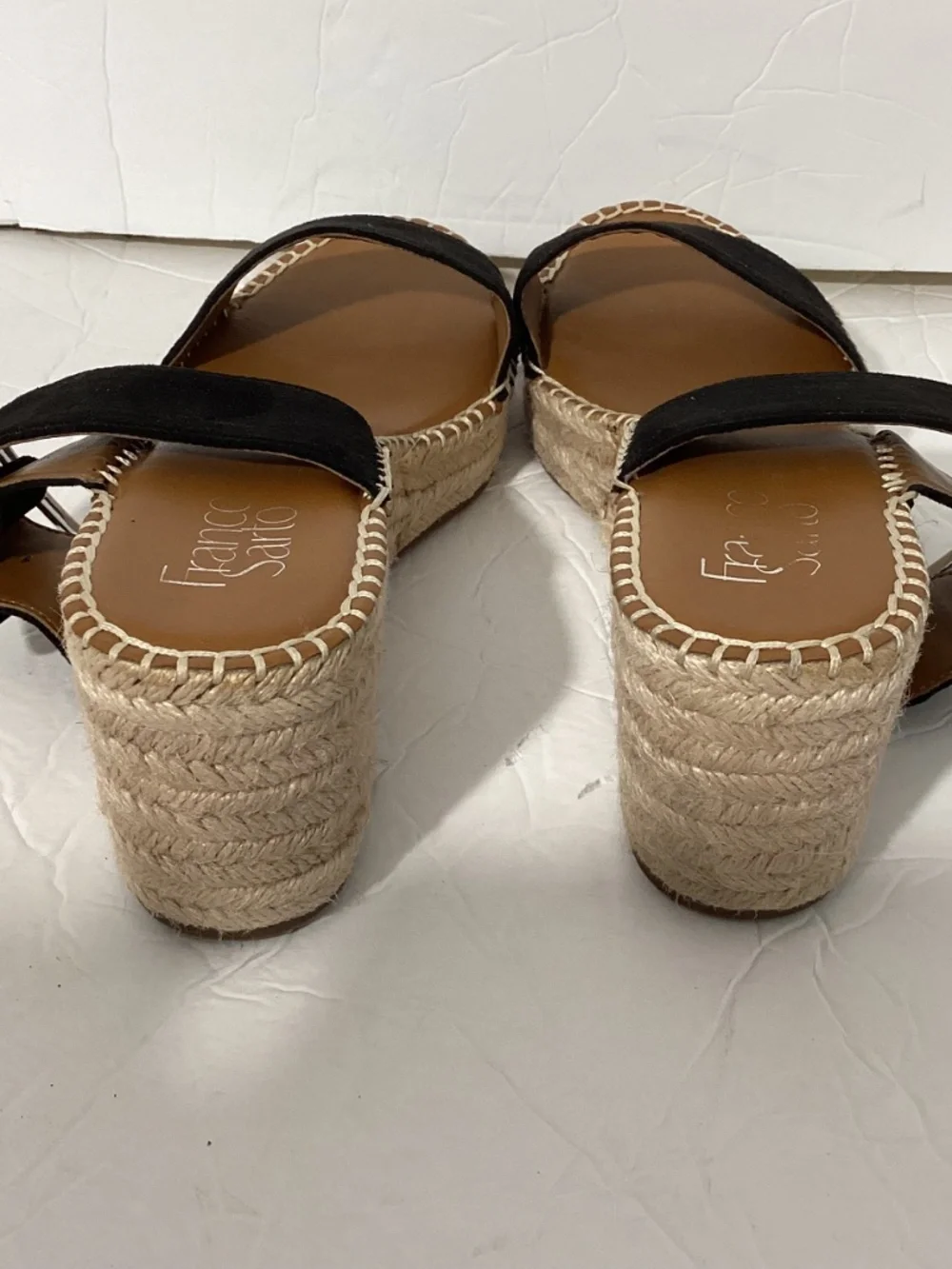 FRANCO SARTO SIZE 10M COASTAL 2 BLACK SUEDE ESPADRILLE PLATFORM WEDGE SANDALS